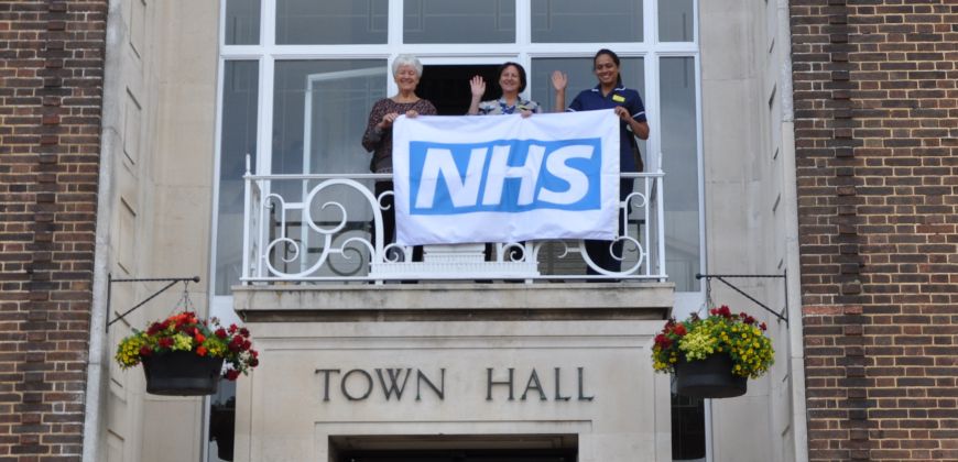 NHS banner at the Town Hall