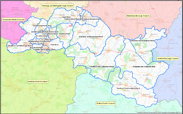 A map showing the wards within the borough of Tunbridge Wells